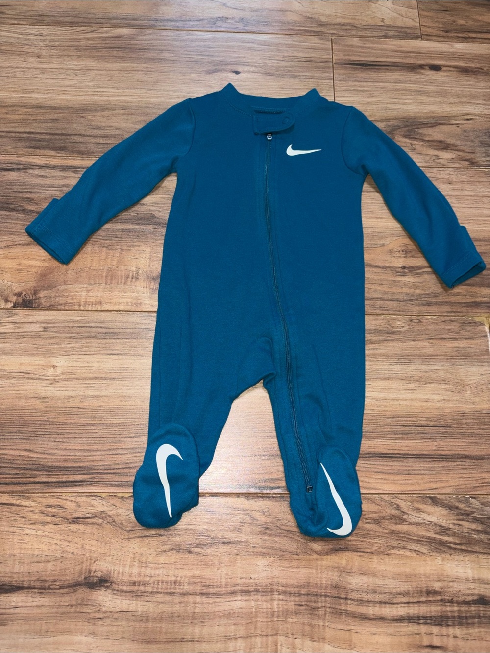 Nike Teal Blue White Logo Swoosh Zip Footie Boys 6M